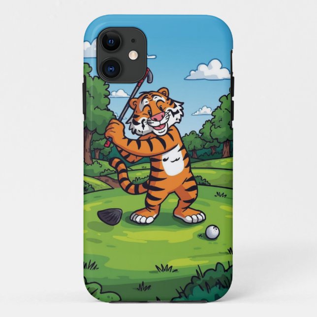 Golfing Tiger Cartoon Mobile Case (Back)