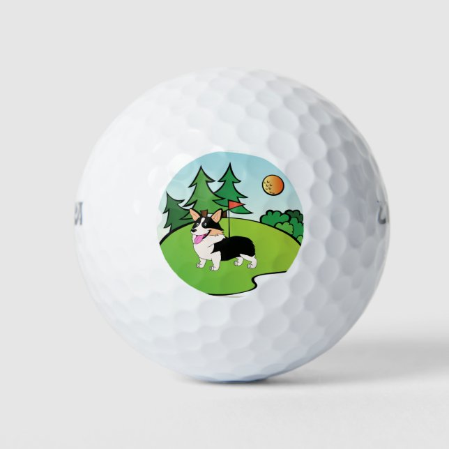 Golfing Tricolor Corgi Cartoon Golf Balls (Front)