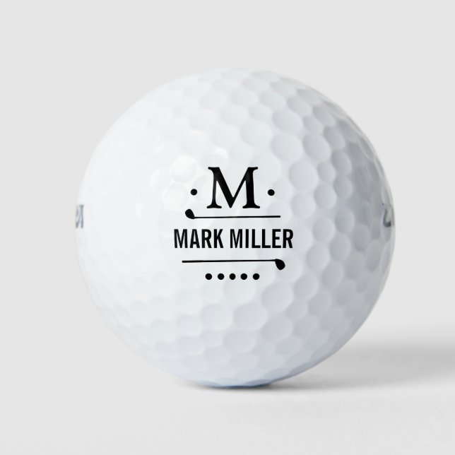 Golfplayer Cool & Custom Black Monogram Golf Balls (Front)
