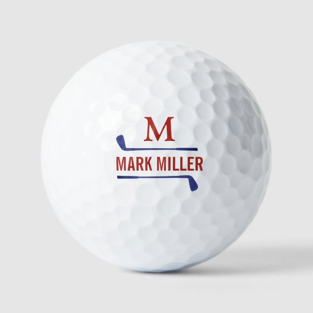 Golfplayer Cool Custom Brick-Red Monogram Golf Balls (Front)