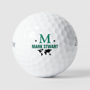 golfplayer initial/name with world map golf balls