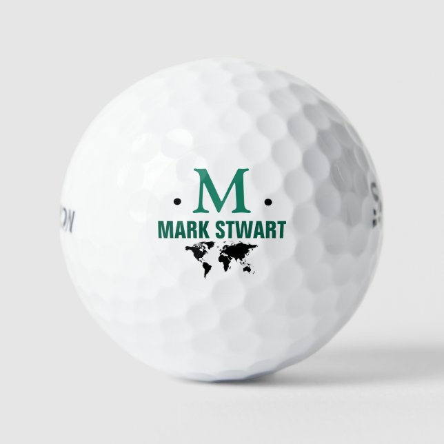 golfplayer initial/name with world map golf balls (Front)