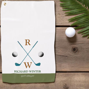 Golfplayer name, clubs & balls stylish golf towel