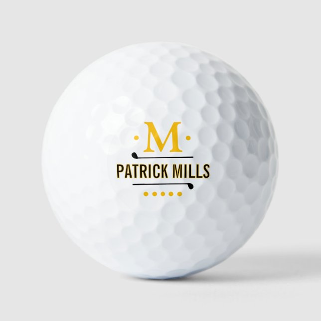 Golfplayer's Custom Elegant Yellow Monogram Golf Balls (Front)