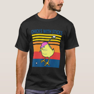 Golfs Chicks With Sticks Vintage Chicken Retro T-Shirt