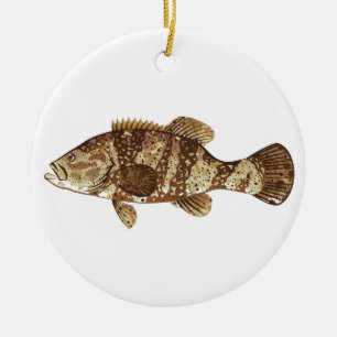 Goliath Grouper Gamefish ocean vector illustration Ceramic Tree Decoration