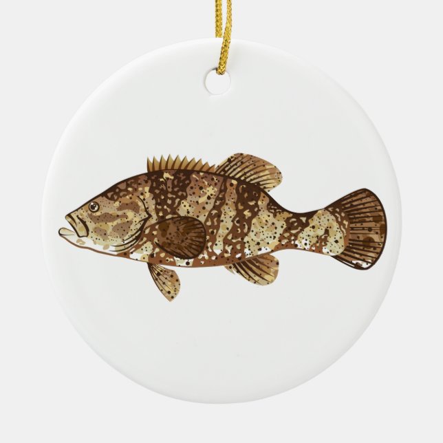 Goliath Grouper Gamefish ocean vector illustration Ceramic Tree Decoration (Front)