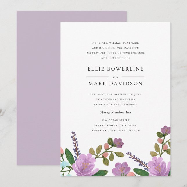 Golightly Floral Wedding Invitation (Front/Back)