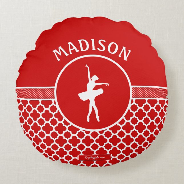 Golly Girls Red Quatrefoil and Polka-Dots Dancer Round Cushion (Front)