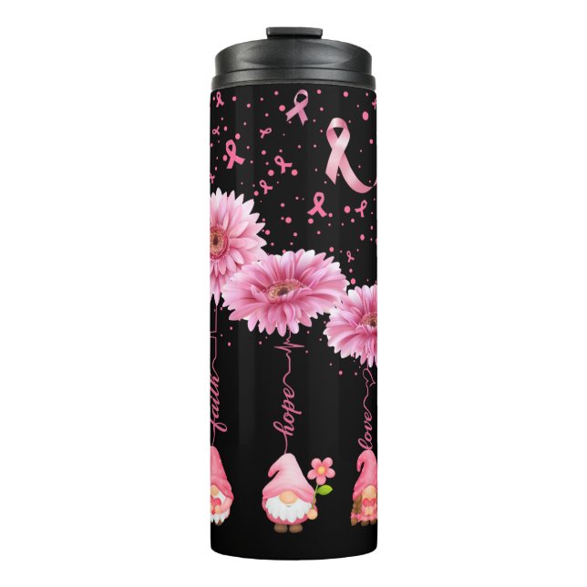 Gome Pink Ribbon Faith Hope & Love Black Thermal Tumbler (Front)