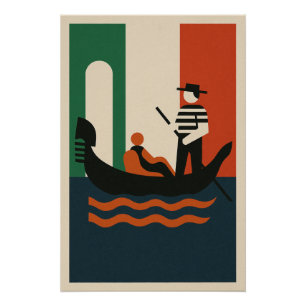 Gondola in Italy on Geometric background Poster