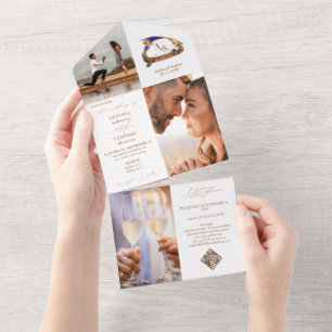 Gondola Monogram Crest 3 Photo QR Code Wedding All In One Invitation