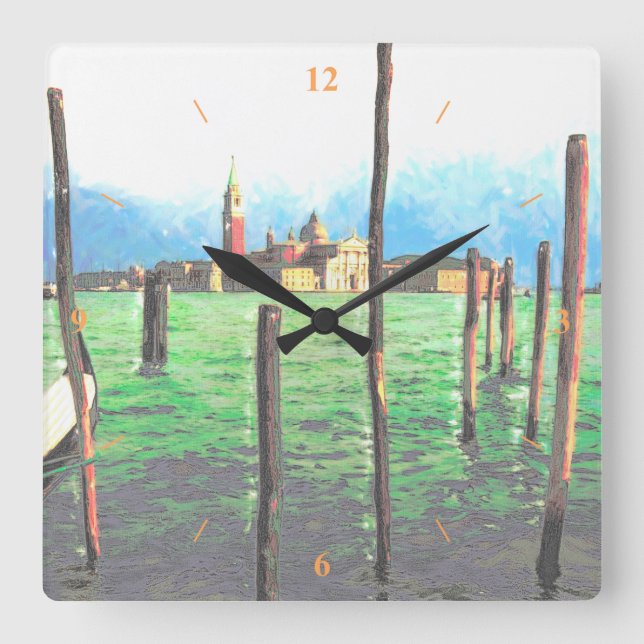 Gondola Moorings in Venice Square Wall Clock (Front)