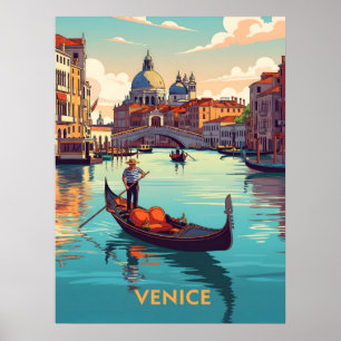 Gondola ride in Venice with historic buildings Poster