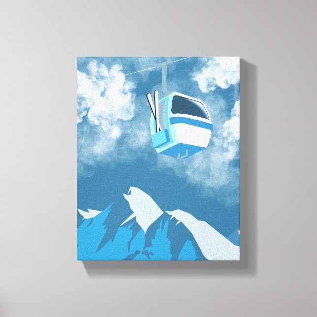 Gondola Ride | Ski Mountain Winter Painting Canvas Print (Front)