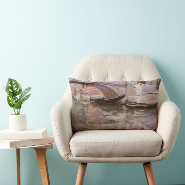 Gondolas by John Singer Sargent, Impressionism Art Lumbar Cushion (Chair)