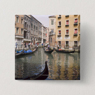 Gondolas in a canal, Venice, Italy 15 Cm Square Badge