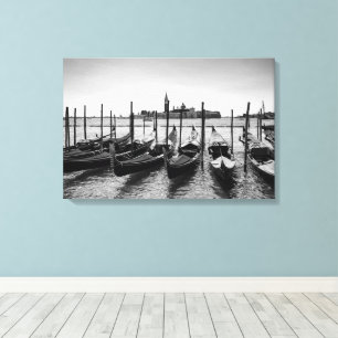 Gondolas in Venice in black and white Canvas Print