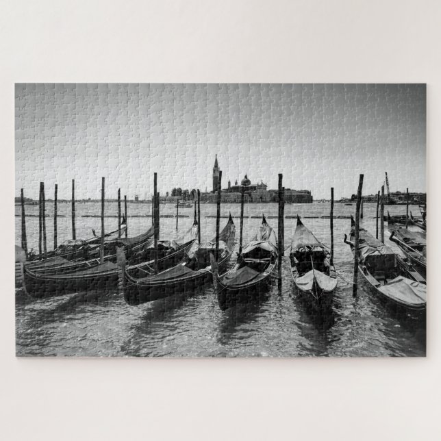 Gondolas in Venice in black and white Jigsaw Puzzle (Horizontal)