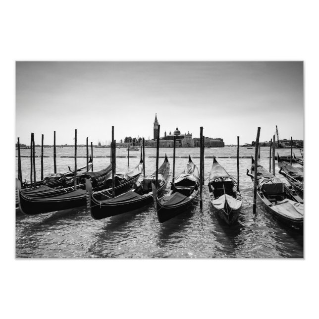 Gondolas in Venice in black and white Photo Print (Front)