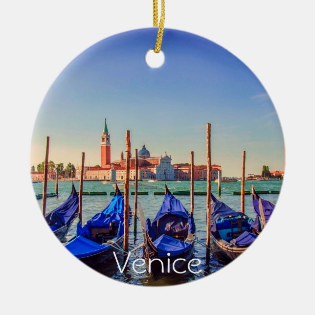 Gondolas in Venice, Italy Ceramic Tree Decoration (Front)