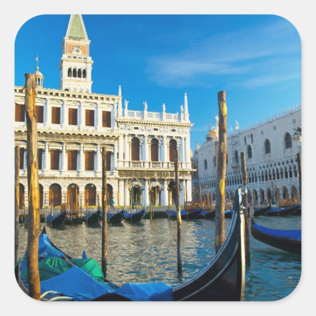 Gondolas On Grand Canal Near Doge's Palace Square Sticker (Front)