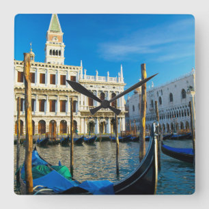 Gondolas On Grand Canal Near Doge's Palace Square Wall Clock