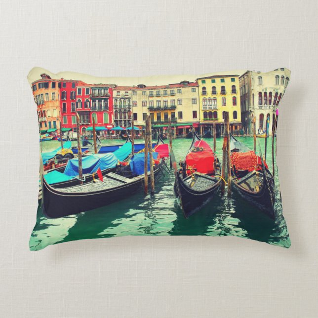 Gondolas On Grand Canal, Venice, Italy. Retro Decorative Cushion (Front)