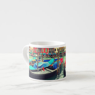 Gondolas On Grand Canal, Venice, Italy. Retro Espresso Cup