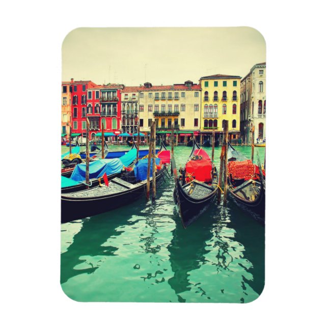 Gondolas On Grand Canal, Venice, Italy. Retro Magnet (Vertical)