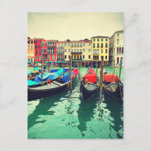 Gondolas On Grand Canal, Venice, Italy. Retro Postcard