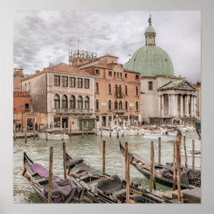 Gondolas Parked at Grand Canal, Venice, Italy Poster