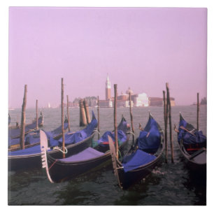 Gondolas ready for tourists in Venice Italy Tile