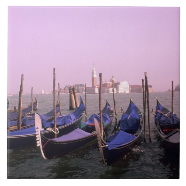 Gondolas ready for tourists in Venice Italy Tile (Front)