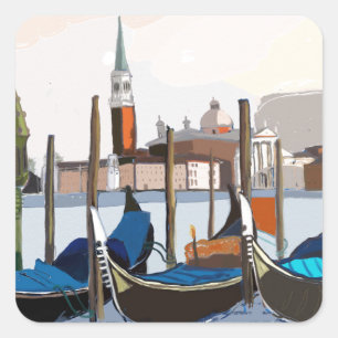 Gondolas tethered by St Marks Square Venice Square Sticker