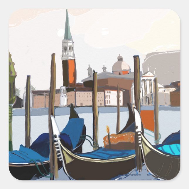 Gondolas tethered by St Marks Square Venice Square Sticker (Front)