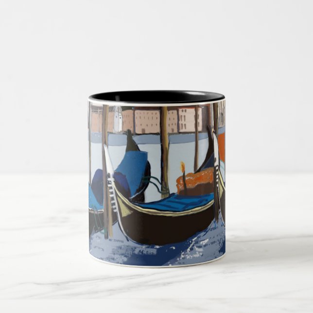 Gondolas Tethered by St Marks Square Venice  Two-Tone Coffee Mug (Center)