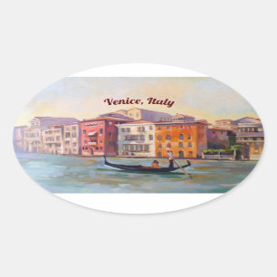Gondolier on Grand Canal, Venice, Italy Oval Sticker