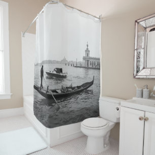 Gondolier Venice Italy black and white landscape P Shower Curtain