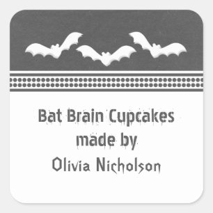 Gone Batty Halloween Baking Stickers, Dark Grey Square Sticker