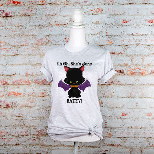 Gone Batty Halloween Black Kitten with Bat Wings T-Shirt
