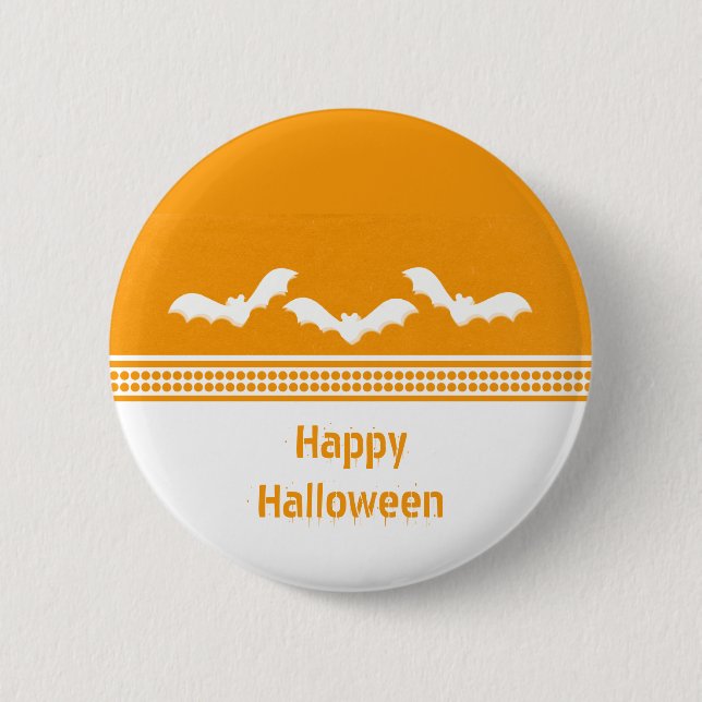 Gone Batty Halloween Button, Orange & White 6 Cm Round Badge (Front)