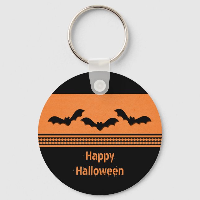 Gone Batty Halloween Keychain, Orange Key Ring (Front)