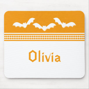 Gone Batty Halloween Mousepad, Orange & White Mouse Mat