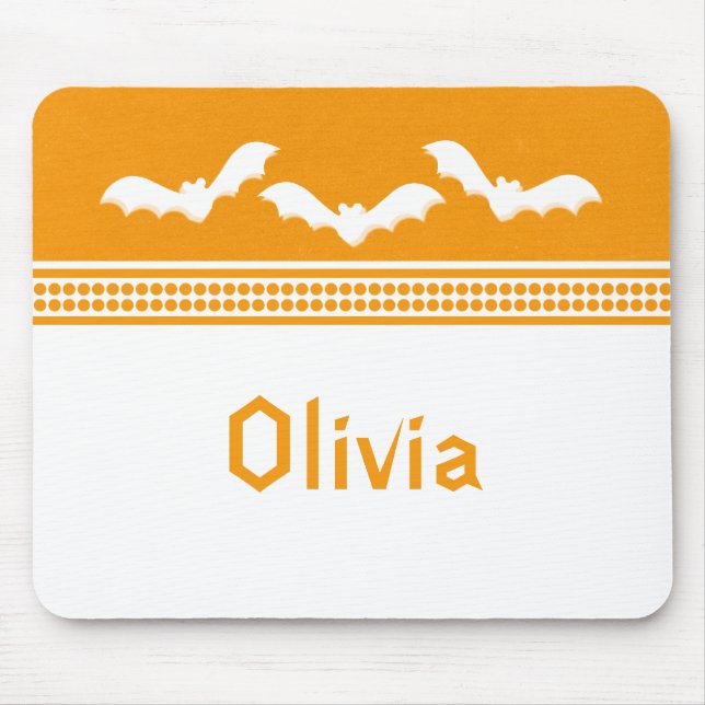 Gone Batty Halloween Mousepad, Orange & White Mouse Mat (Front)