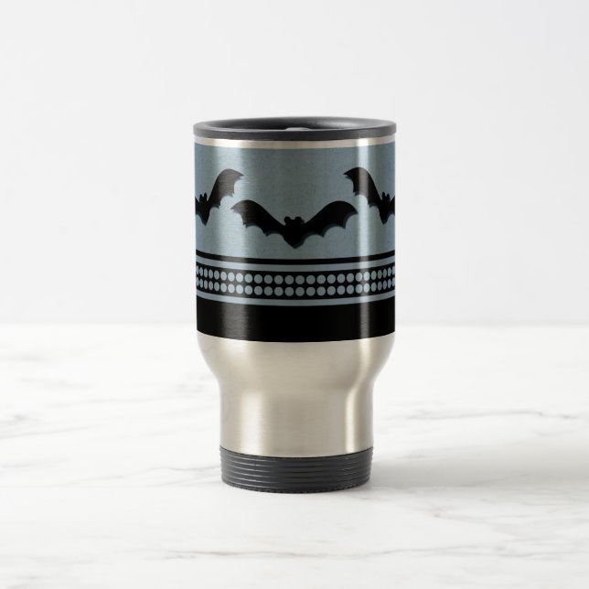 Gone Batty Halloween Mug, Light Blue Travel Mug (Center)
