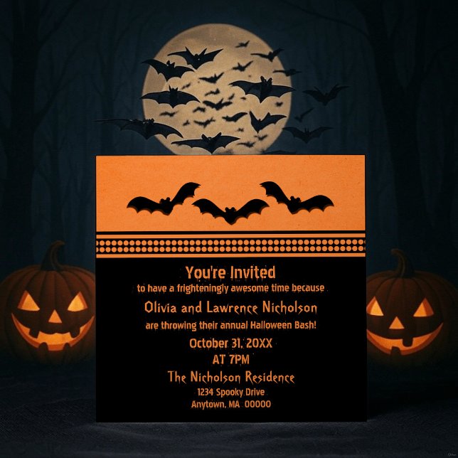 Gone Batty Halloween Party Invite, Orange Invitation (Orange Gone Batty Halloween Party Invitation)