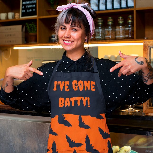 Gone Batty! Orange and Black Halloween  Apron (Kitchen fun!)
