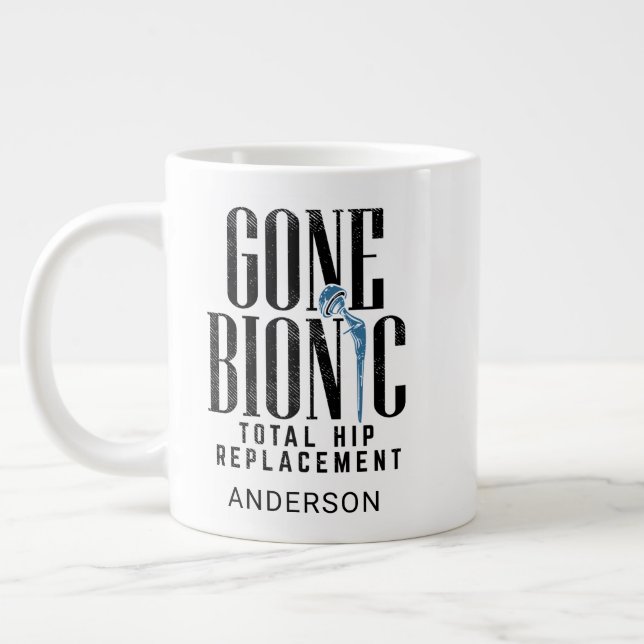 Gone Bionic Hip Replacement Celebration Large Coffee Mug (Left)