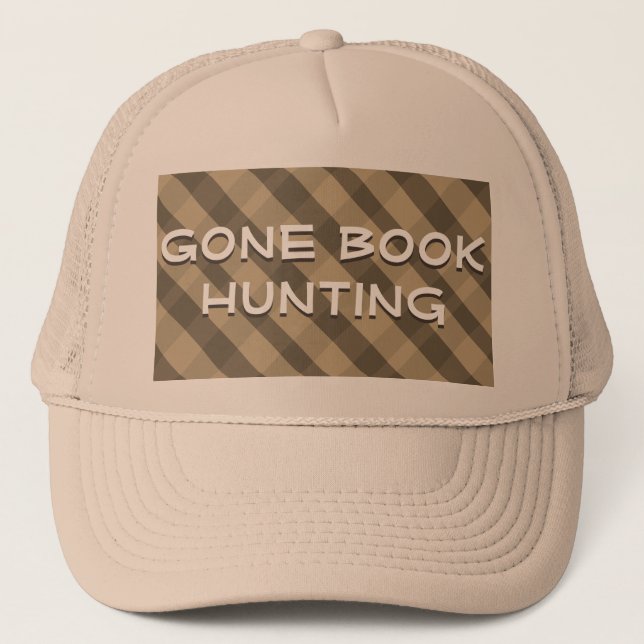 Gone Book Hunting Quote Brown Plaid Trucker Hat (Front)